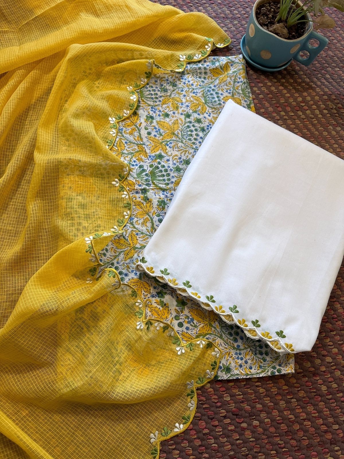 Pure Cotton Malmal with Embroidered Dupatta & Bottom