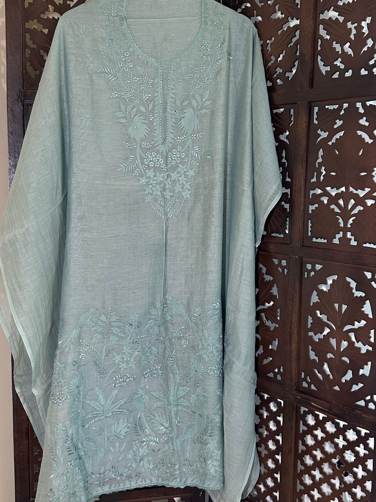 Premium Malmal Maheswari Embroidered Unstitched Set