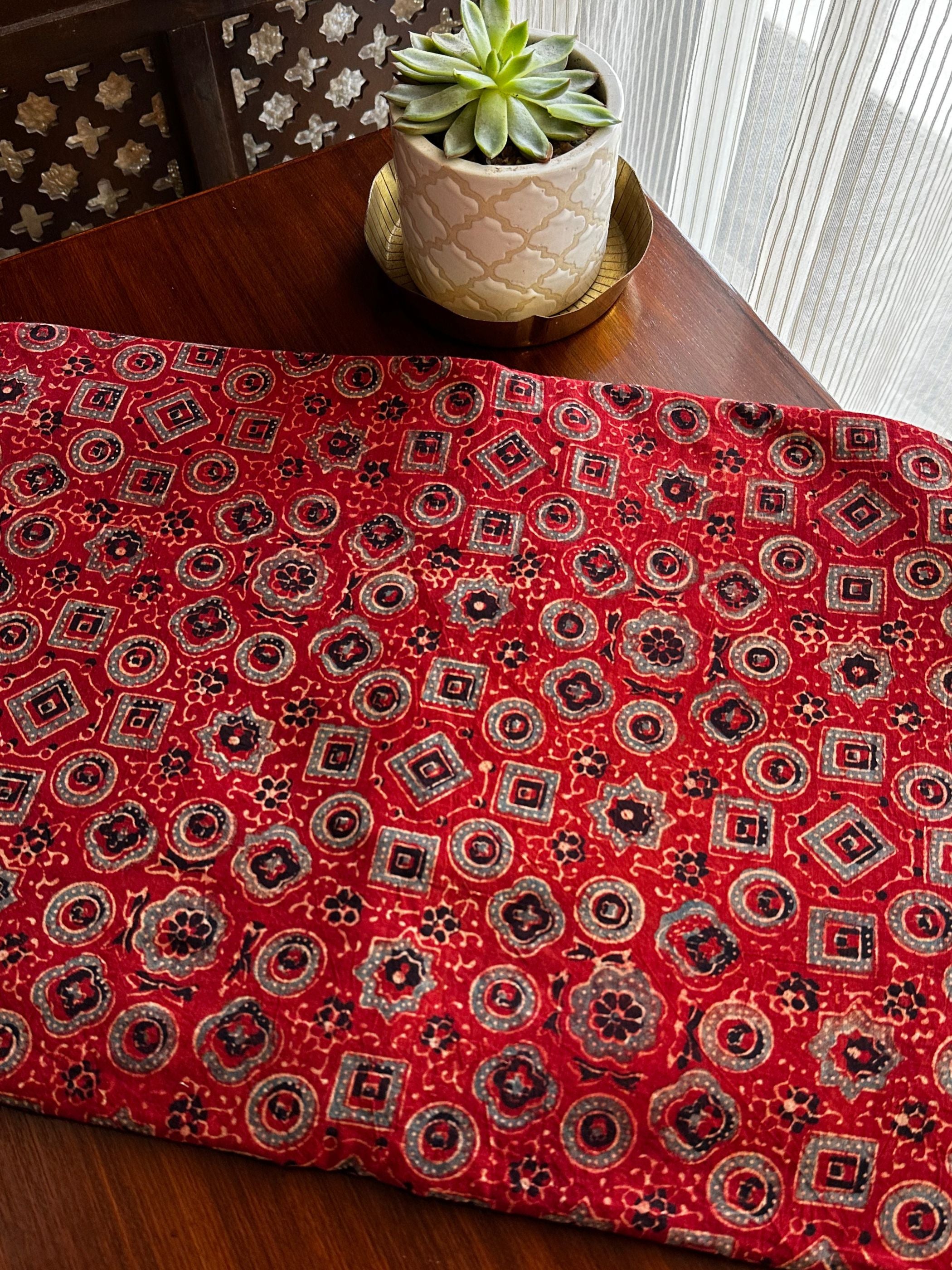 Pure Cotton Red Handblock Ajrakh Fabric