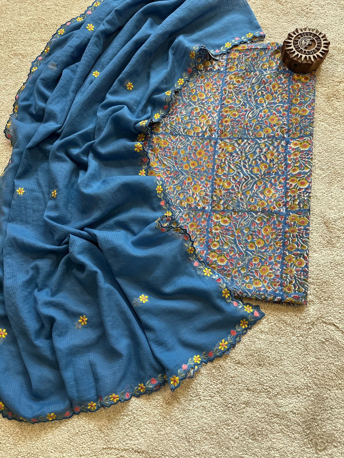 Pure Cotton Malmal Handblock Fabric with Exclusive Embroidered Dupatta