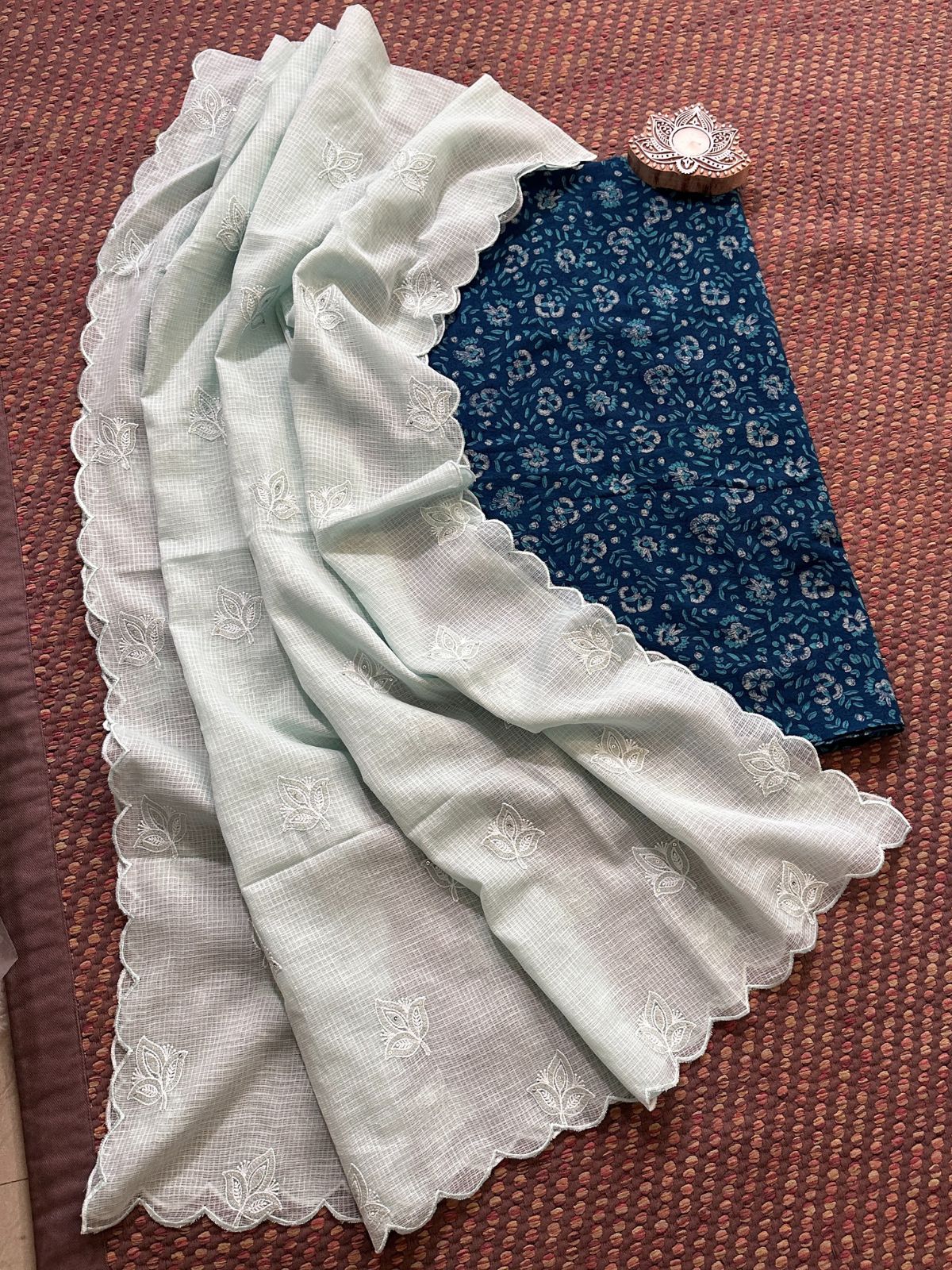 Pure Cotton Handblock Fabric with Embroidered Dupatta