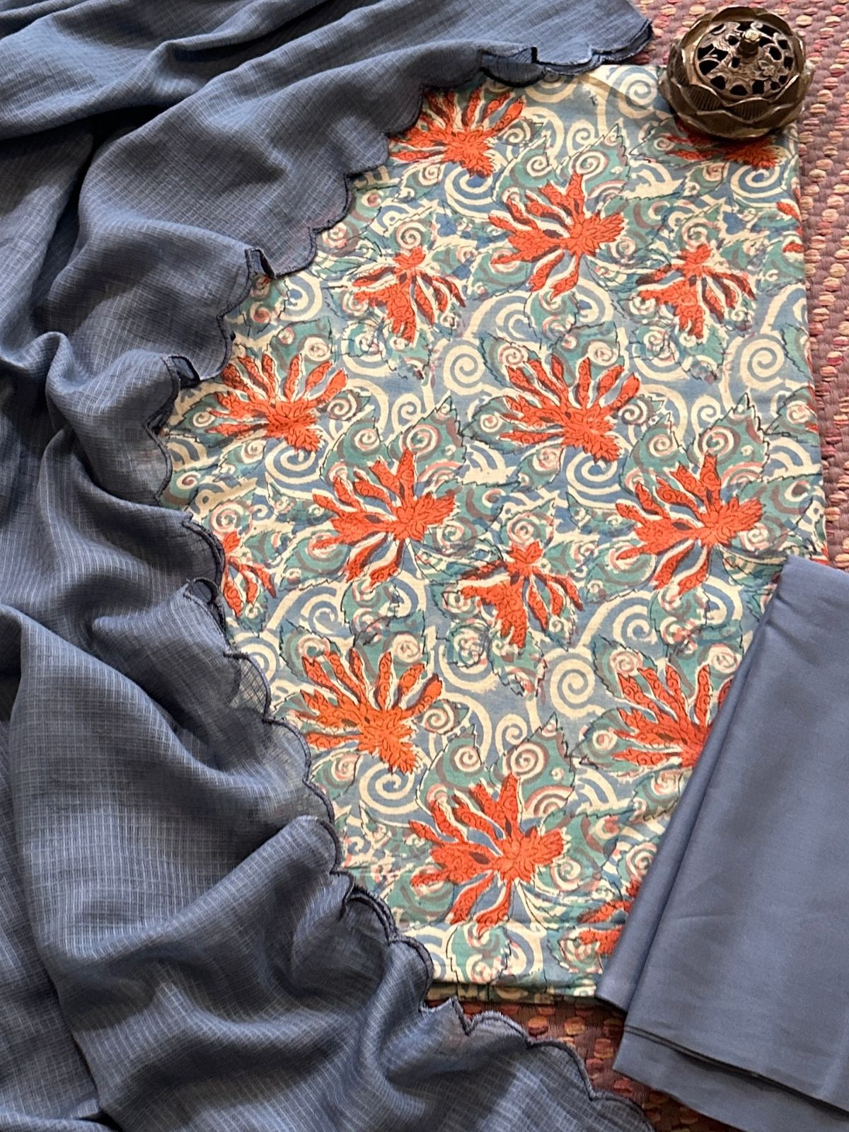 Pure Cotton Malmal handblocked Fabric Set with Kota Dupatta