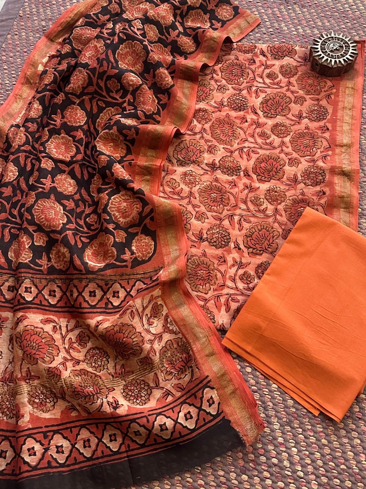 Vegetable Dyed Maheshwari Silk Unstitched Set