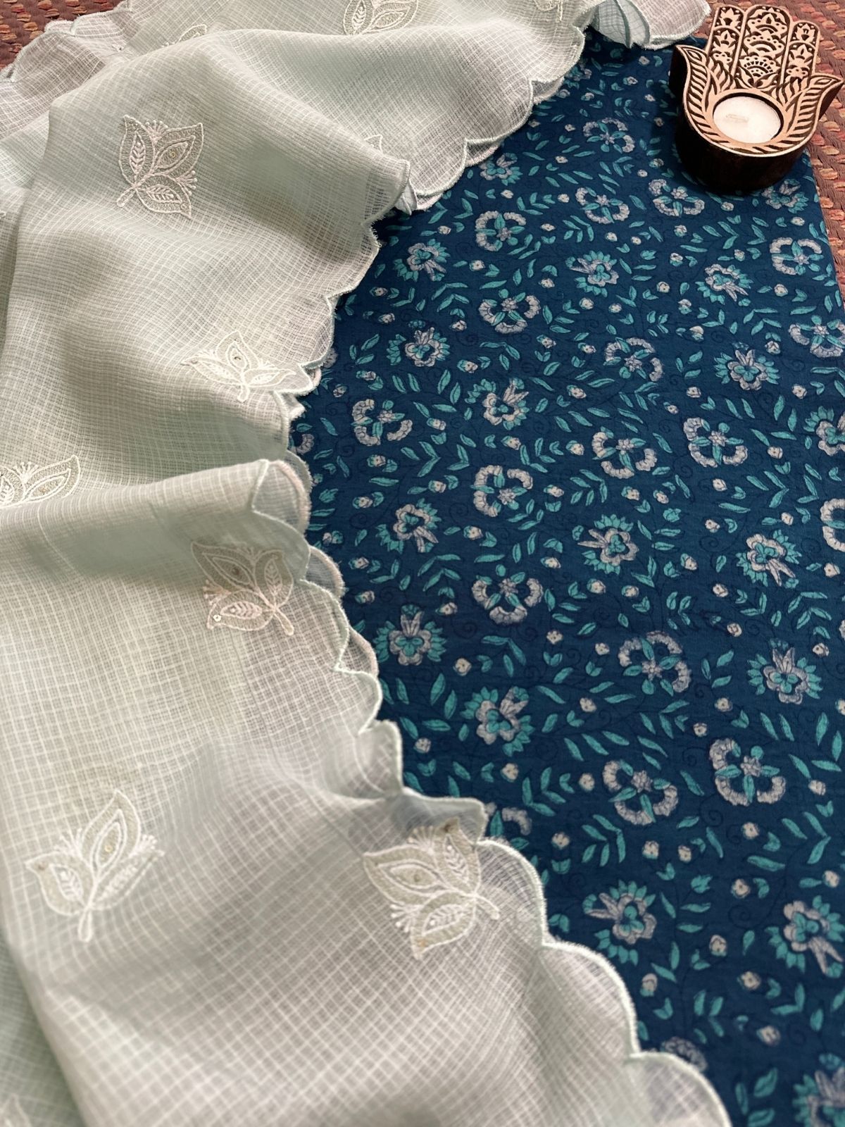 Pure Cotton Hand Block Fabric with Kota Doria Dupatta