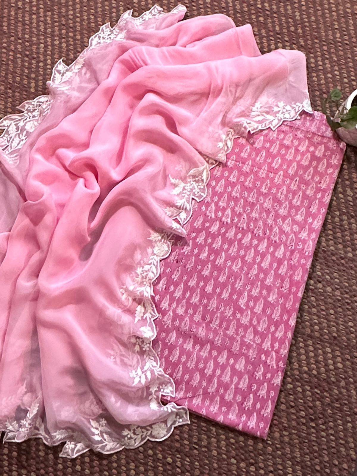 Pure Cotton Handblock Fabric with Embroidered Dupatta