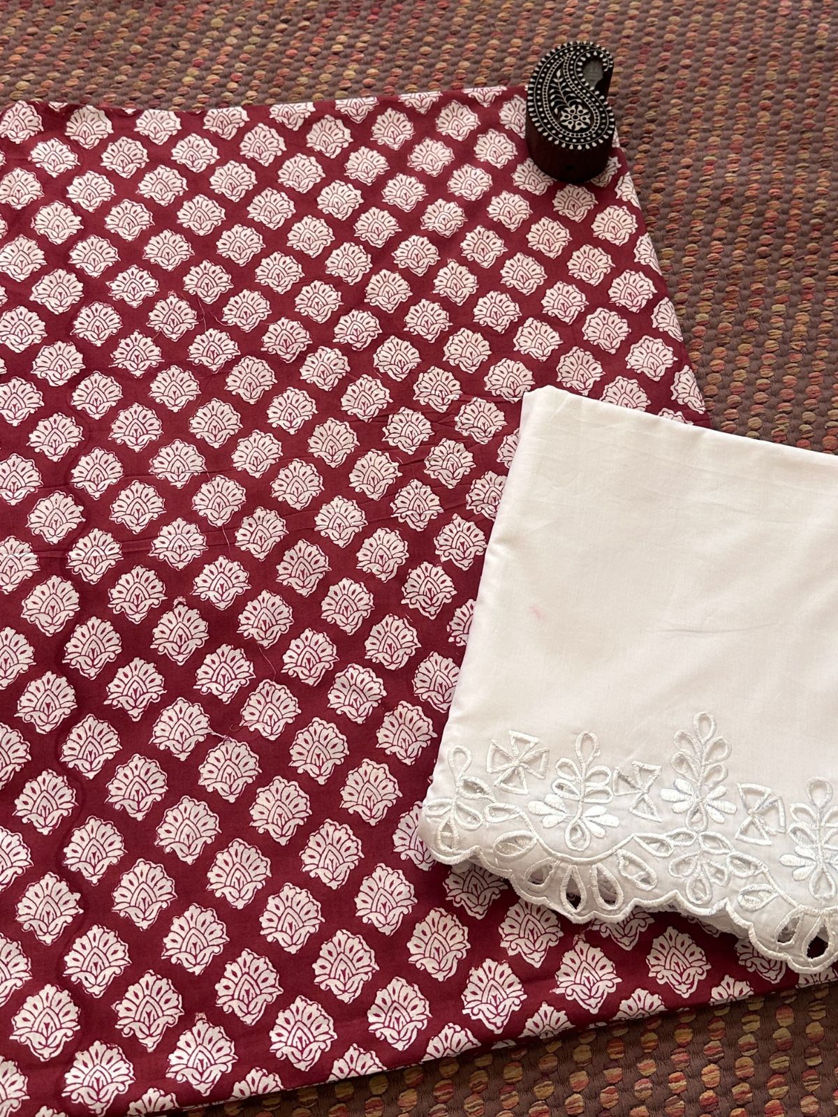 Pure Cotton fabric with Cutwork Bottom Unstitched Set