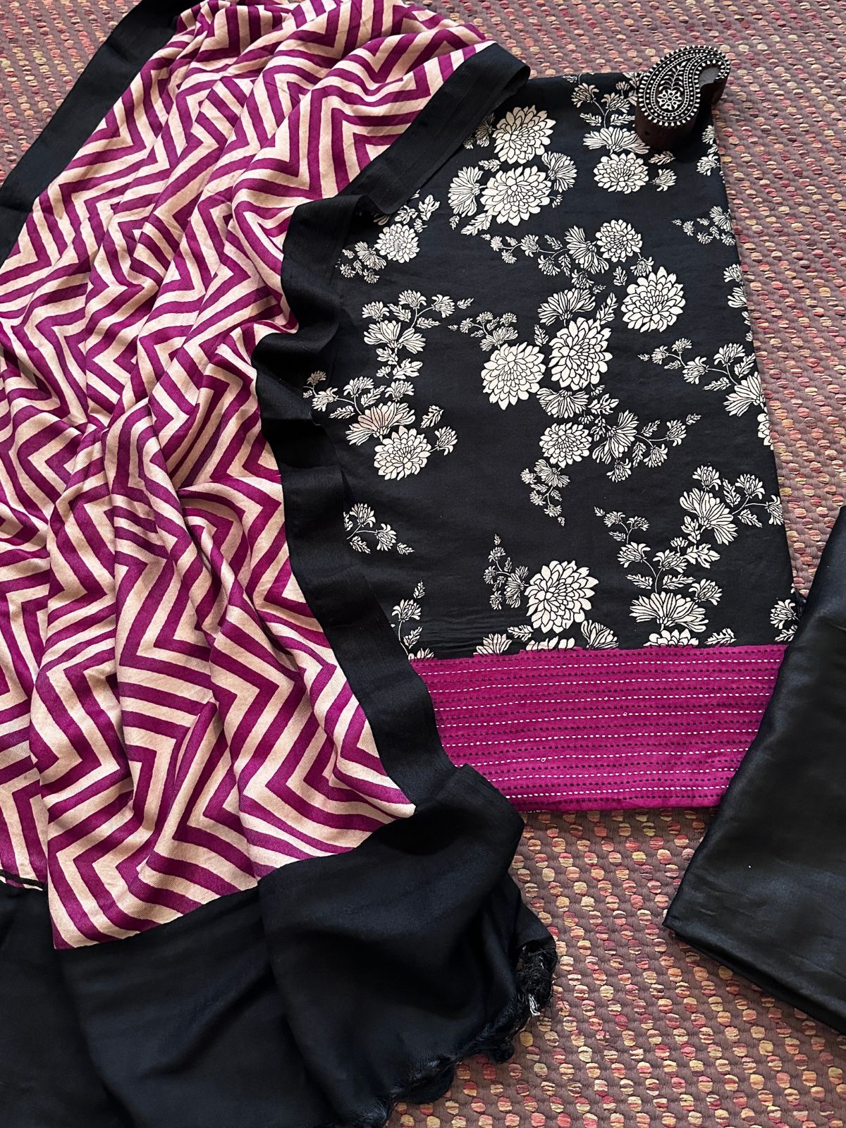 Spun Block Printed Unstitched Set