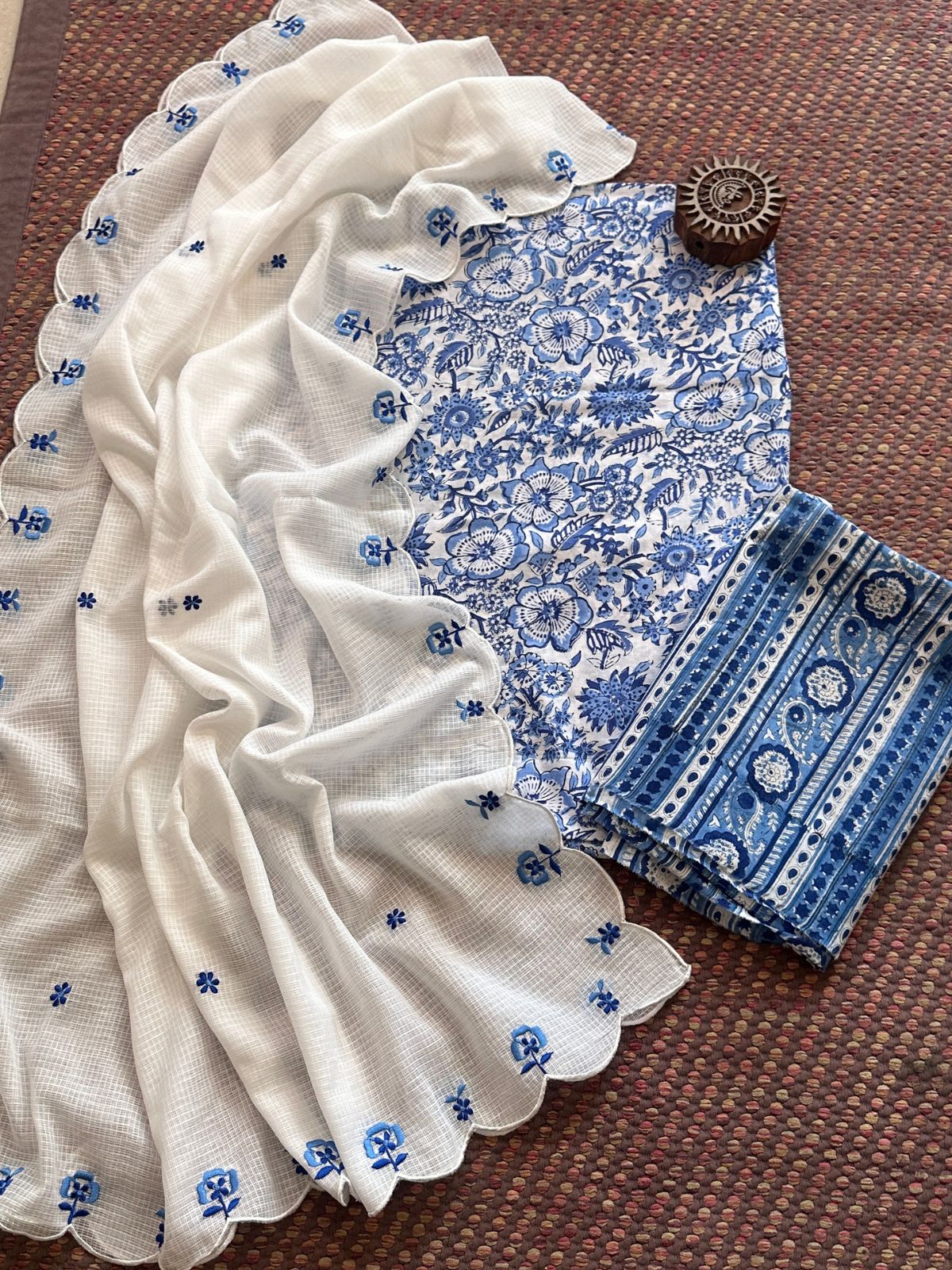 Pure Cotton Handblock Fabric with Embroidered Dupatta