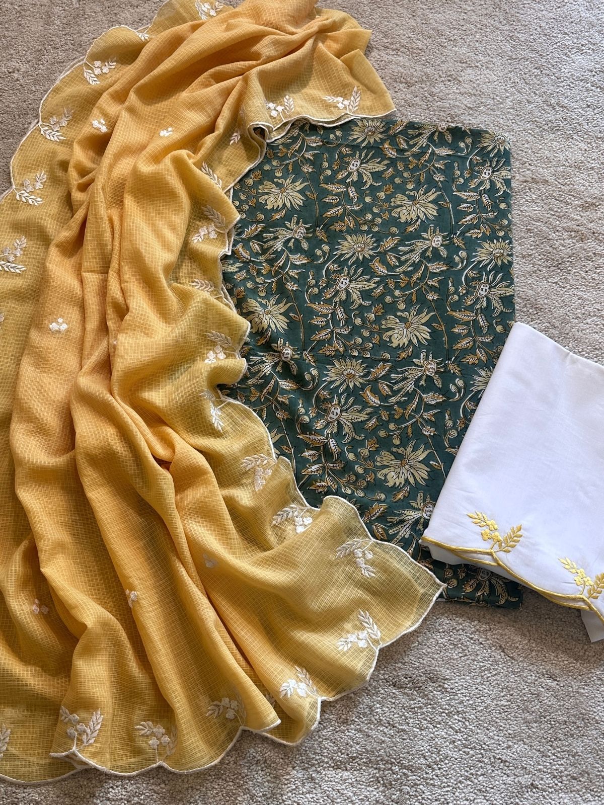 Panna Set- Hand-block Fabric with Embroidered Bottom & Dupatta