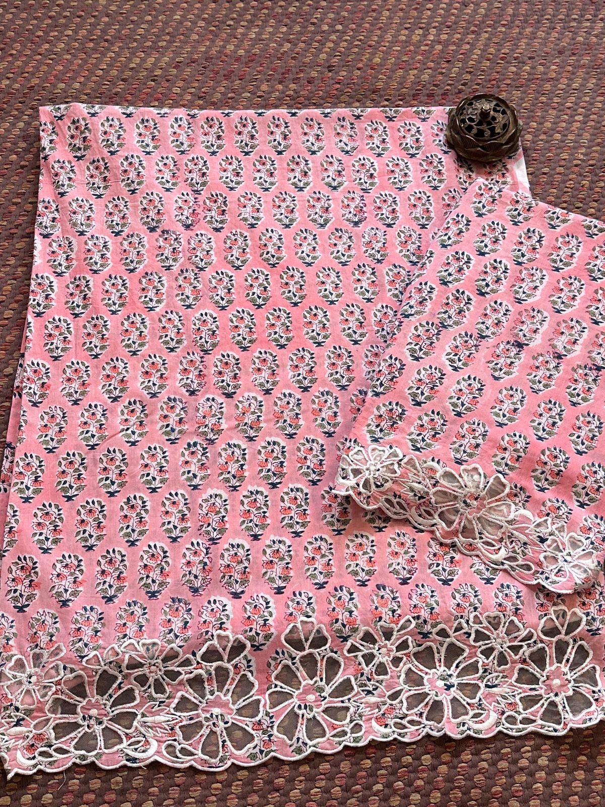 Cutwork Pure Cotton Hand-blocked Coord Set