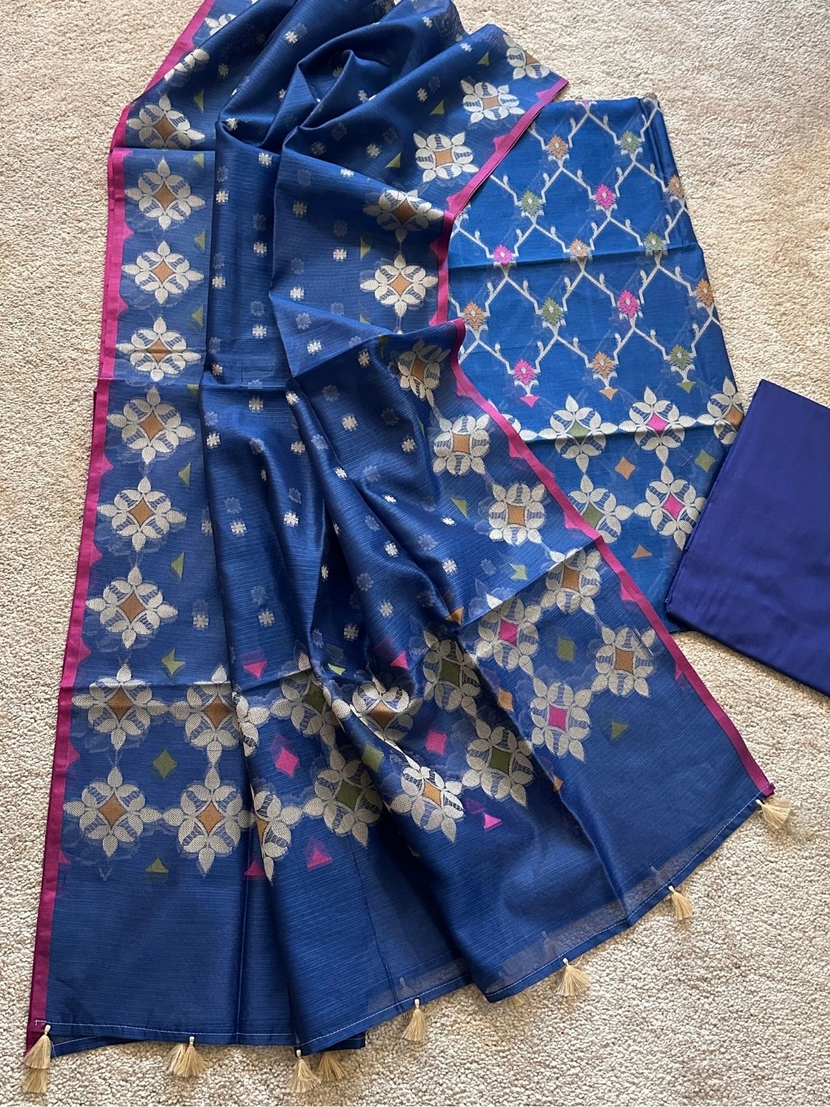 Blue Sapphire- Jamdani Cotton Unstitched Set