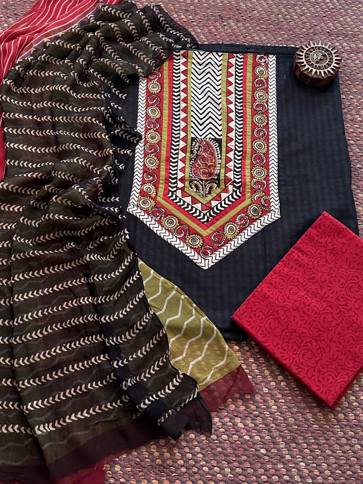 Pure Cotton  Unstitched Set with pure chiffon Dupatta