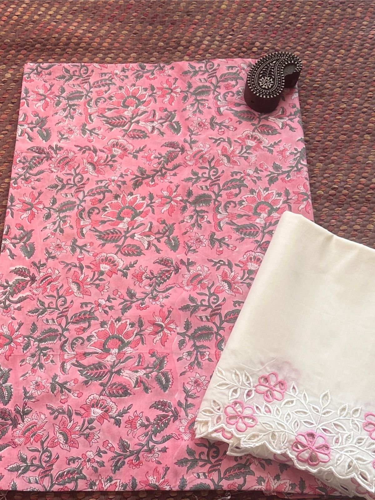 Pure Cotton fabric with Cutwork Bottom Unstitched Set