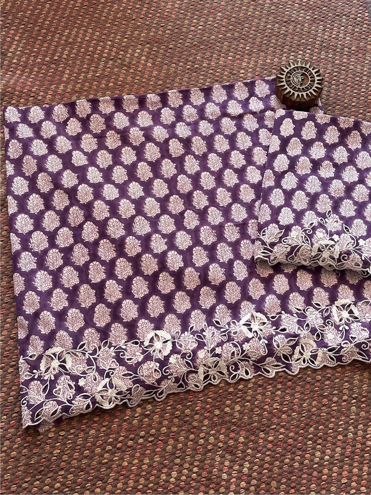 Cutwork Pure Cotton Hand-blocked Coord Set