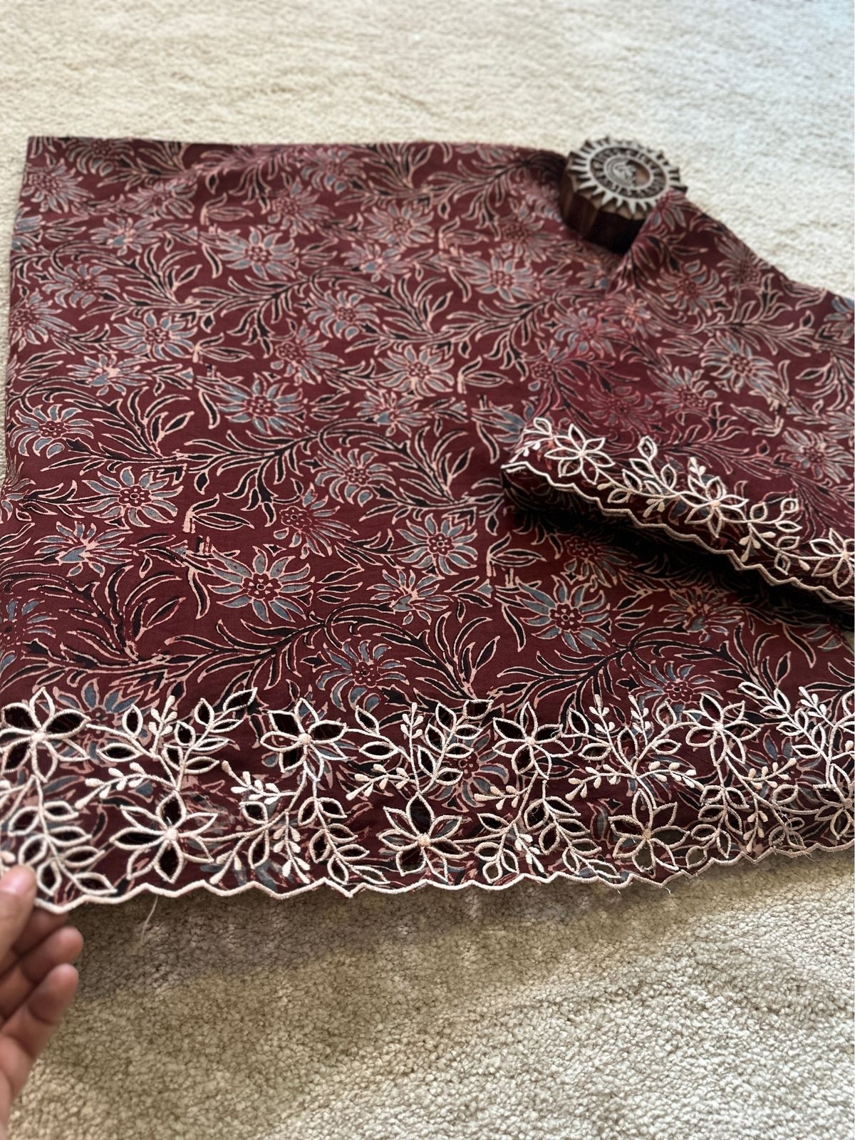 Exclusive Cutwork embroidered Ajrak Cotton Malmal Coord Set