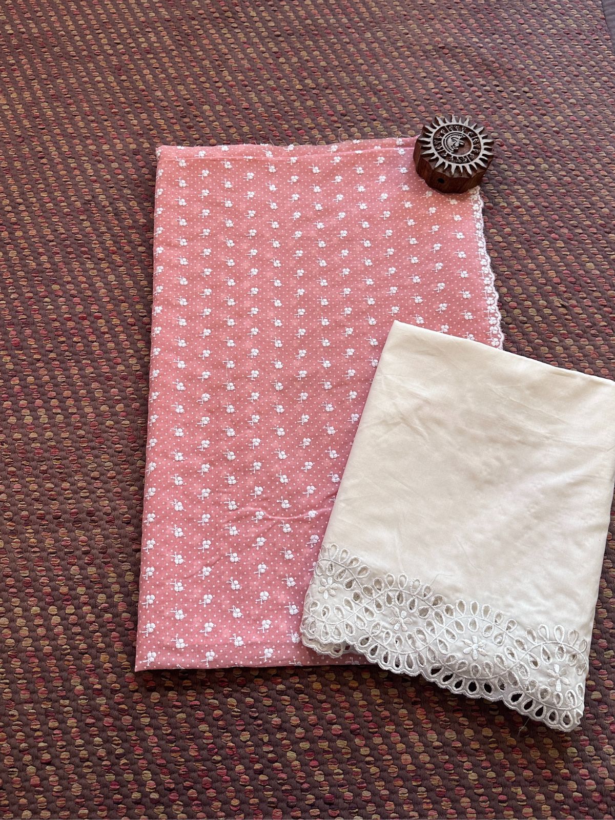 Pure Cotton fabric with Cutwork Bottom Unstitched Set
