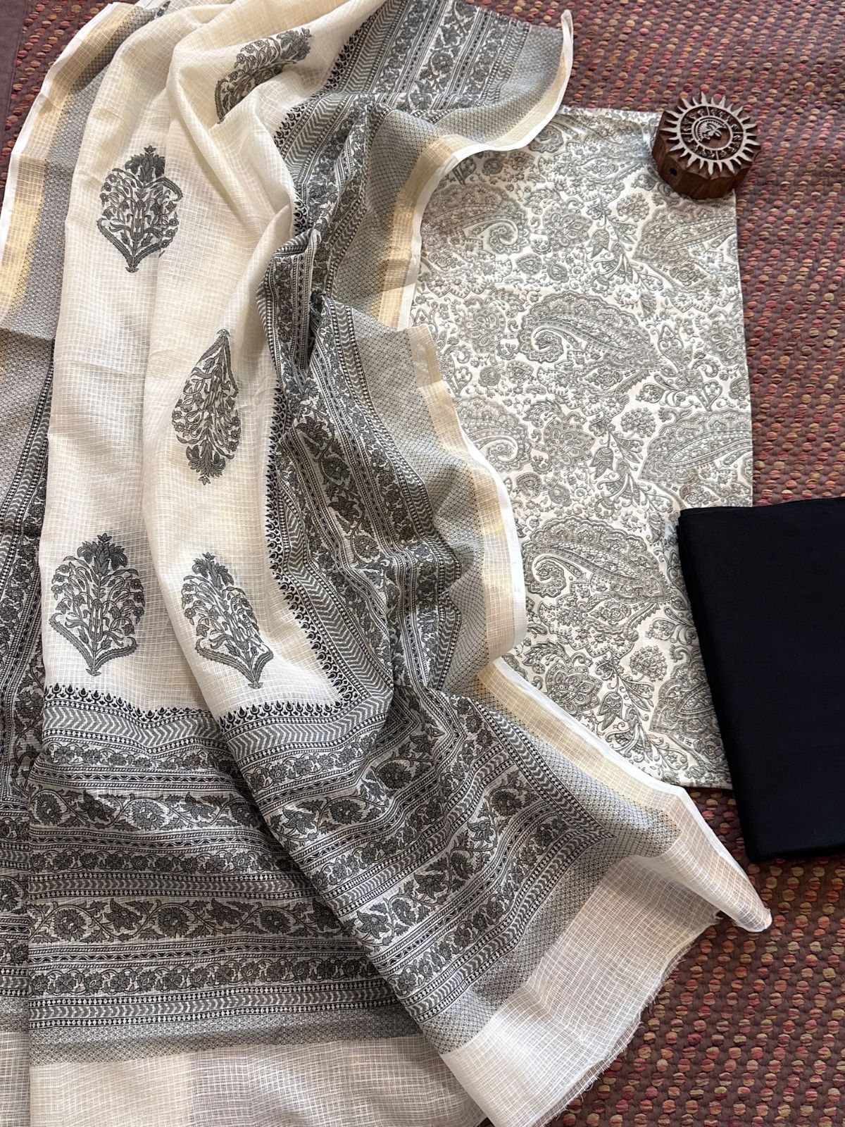 Pure Cotton Unstitched Set with Kota Dupatta