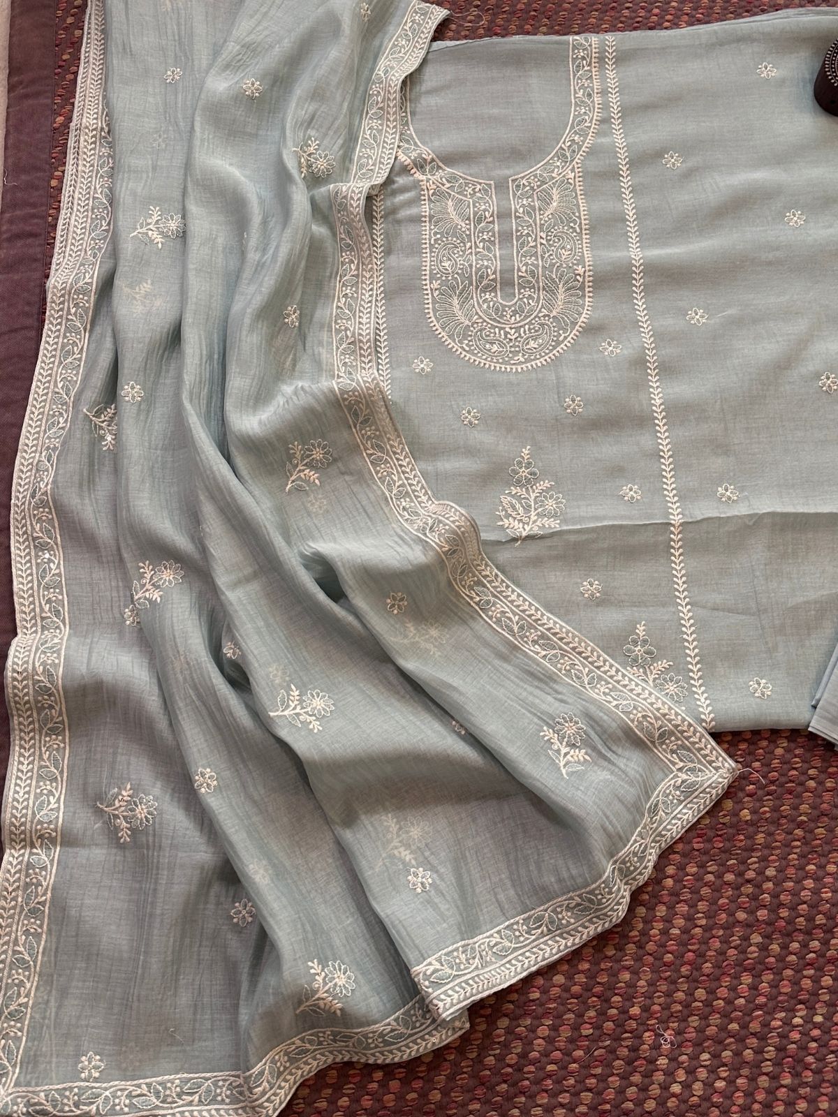 Malmal Maheshwari Silk Embroidered Unstitched Set