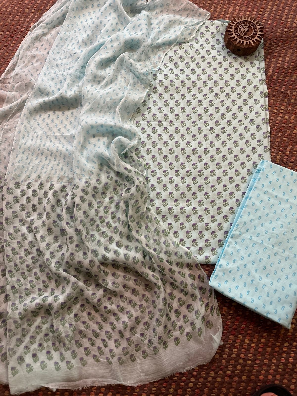 Pure Cotton Unstitched Set with Chiffon Dupatta