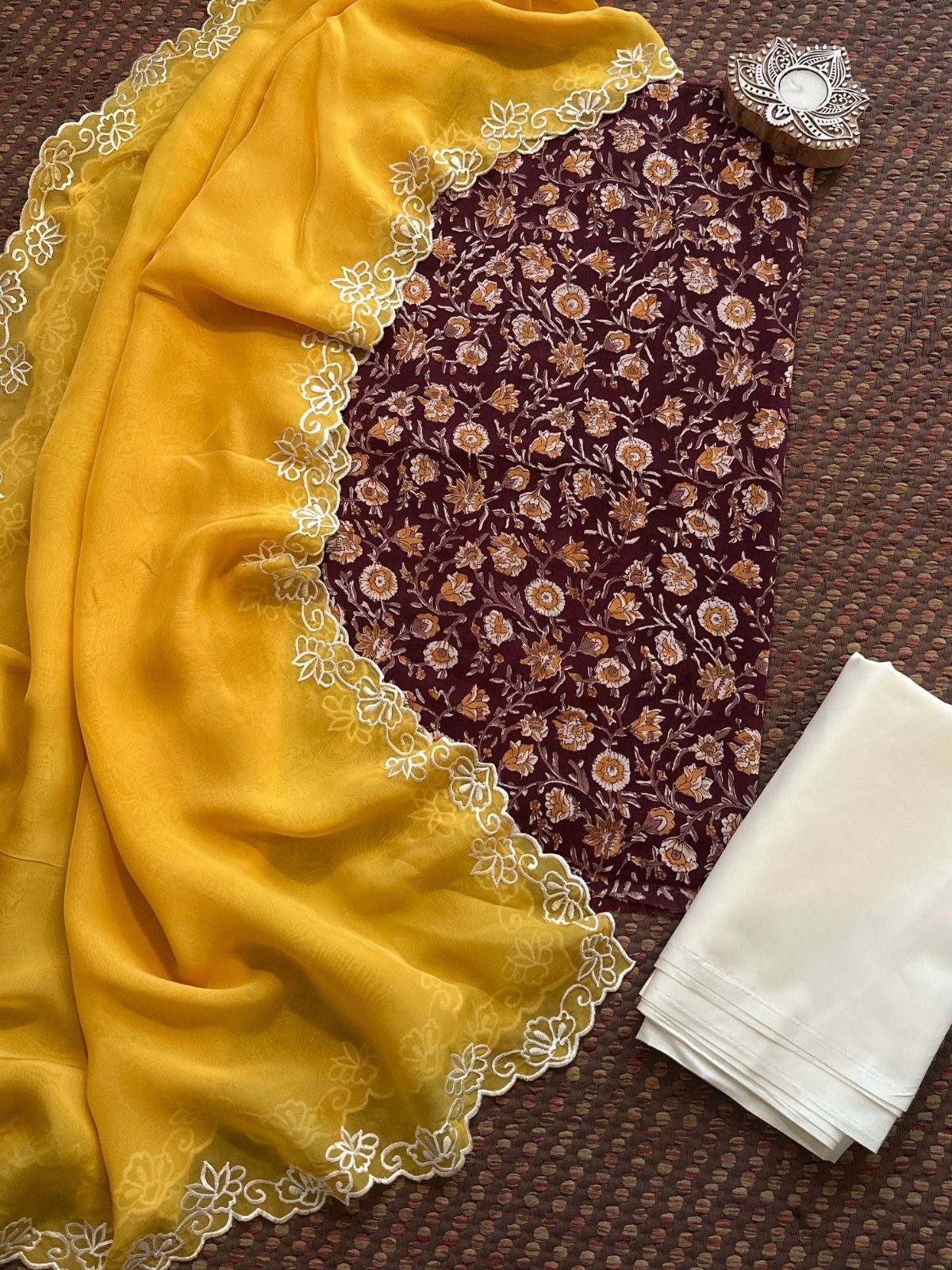 Pure Cotton Hand-blocked Fabric with Exclusive Organza Dupatta