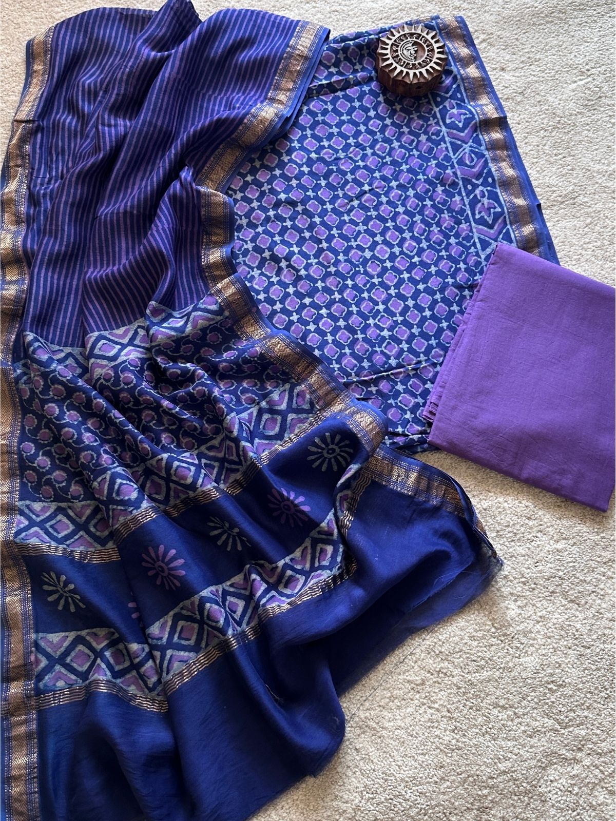 Purple Song - Maheshwari Silk Unstitched Set