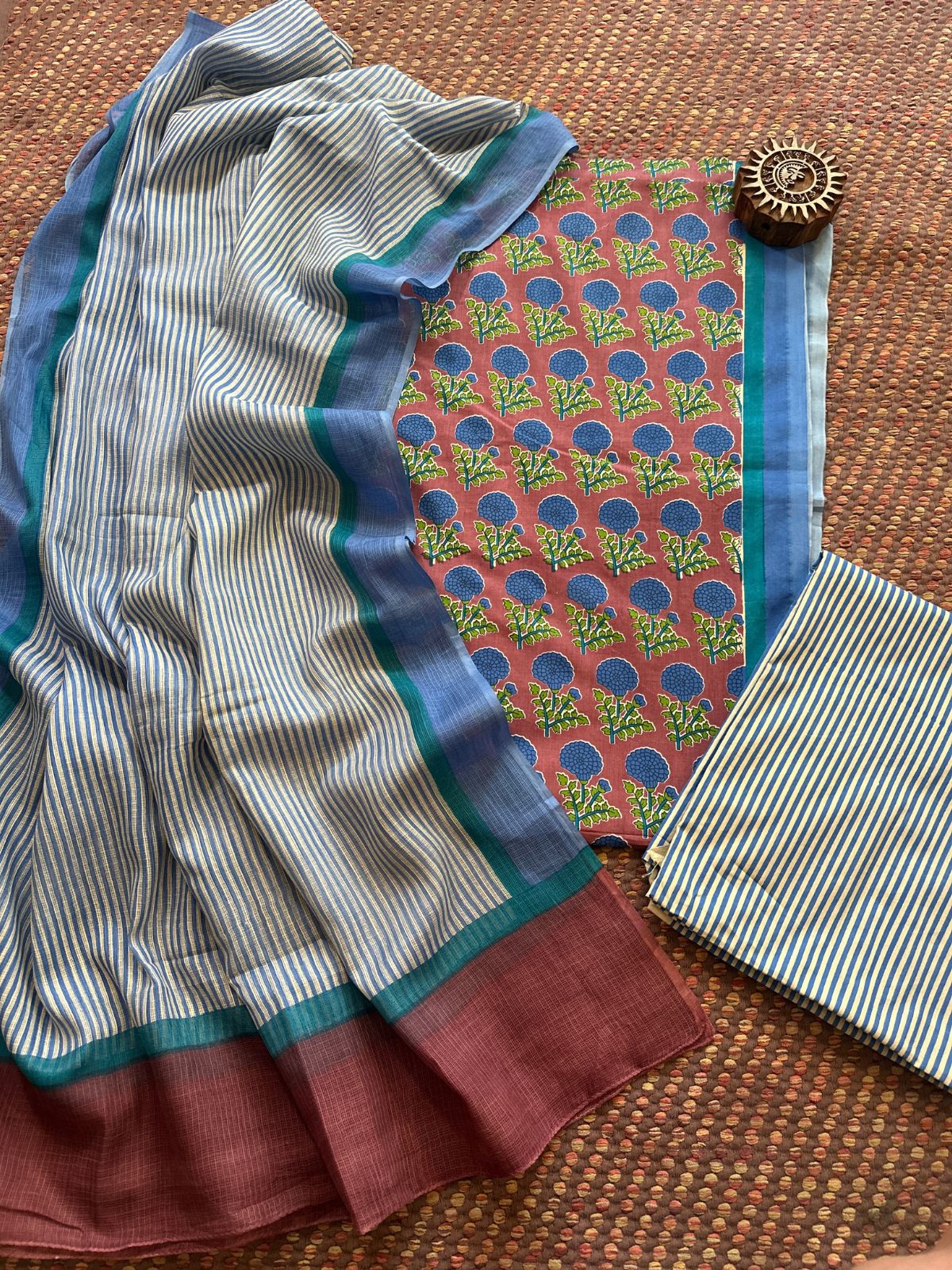 Pure Cotton Unstitched Set with Kota Dupatta