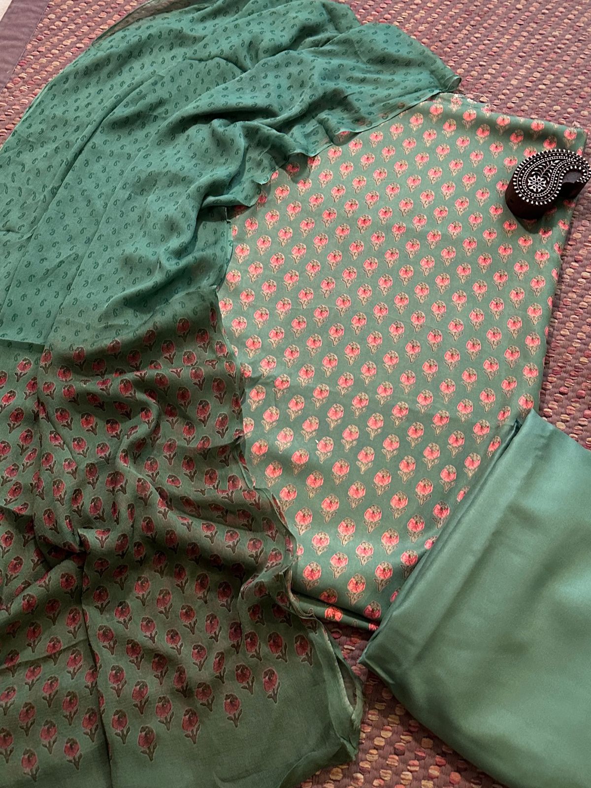 Spun Block Printed Unstitched Set