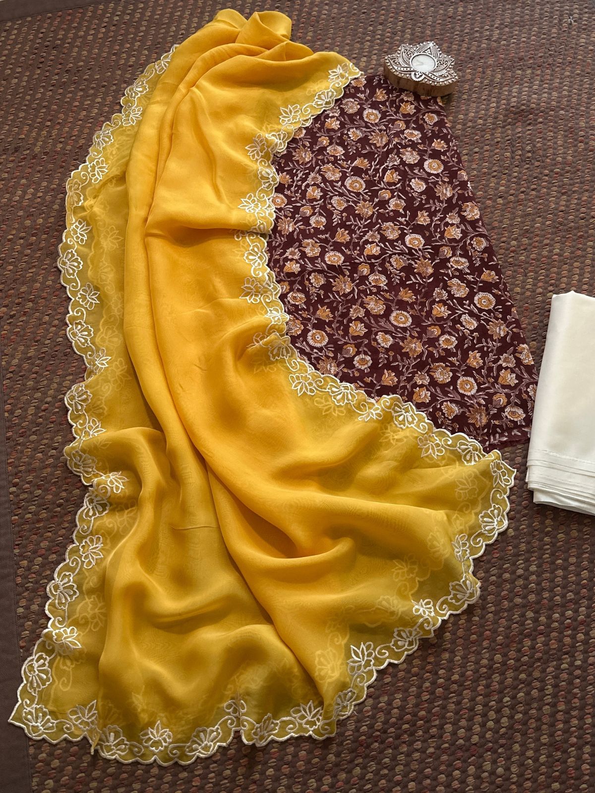 Pure Cotton Hand-blocked Fabric with Exclusive Organza Dupatta