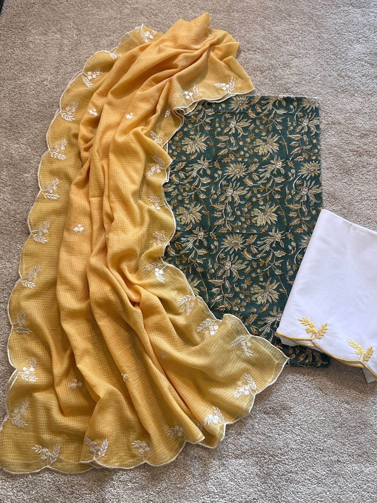 Panna Set- Hand-block Fabric with Embroidered Bottom & Dupatta
