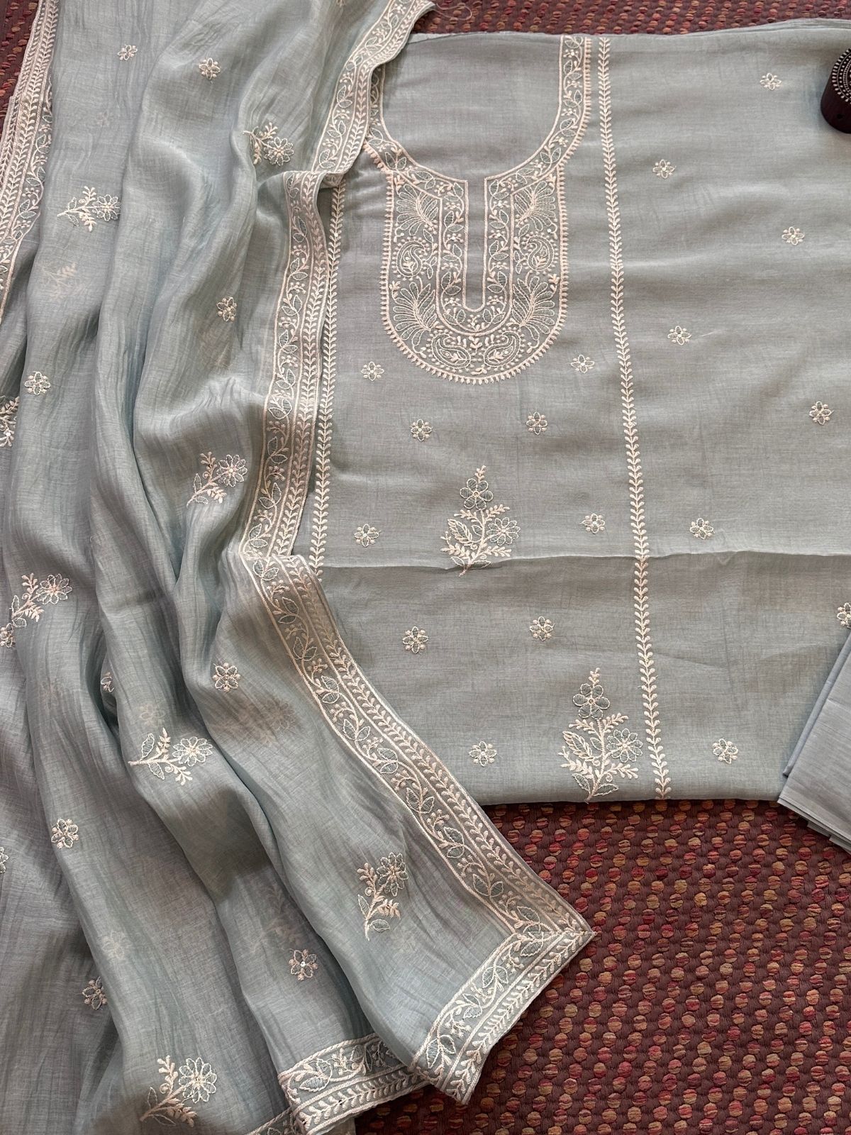 Malmal Maheshwari Silk Embroidered Unstitched Set