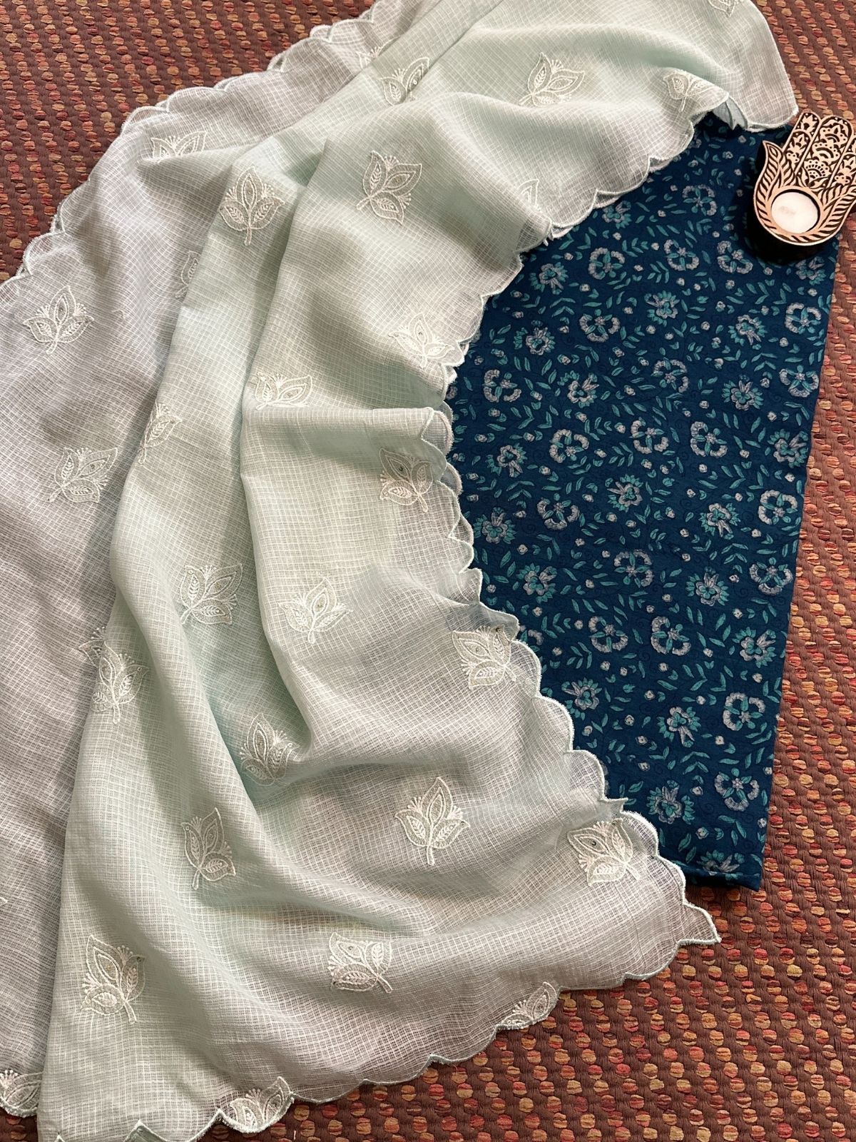 Pure Cotton Hand Block Fabric with Kota Doria Dupatta