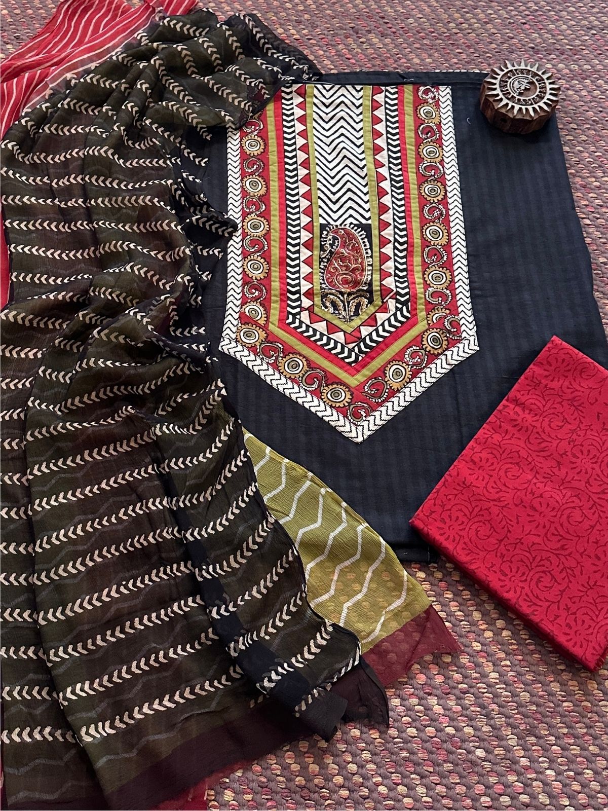 Pure Cotton  Unstitched Set with pure chiffon Dupatta