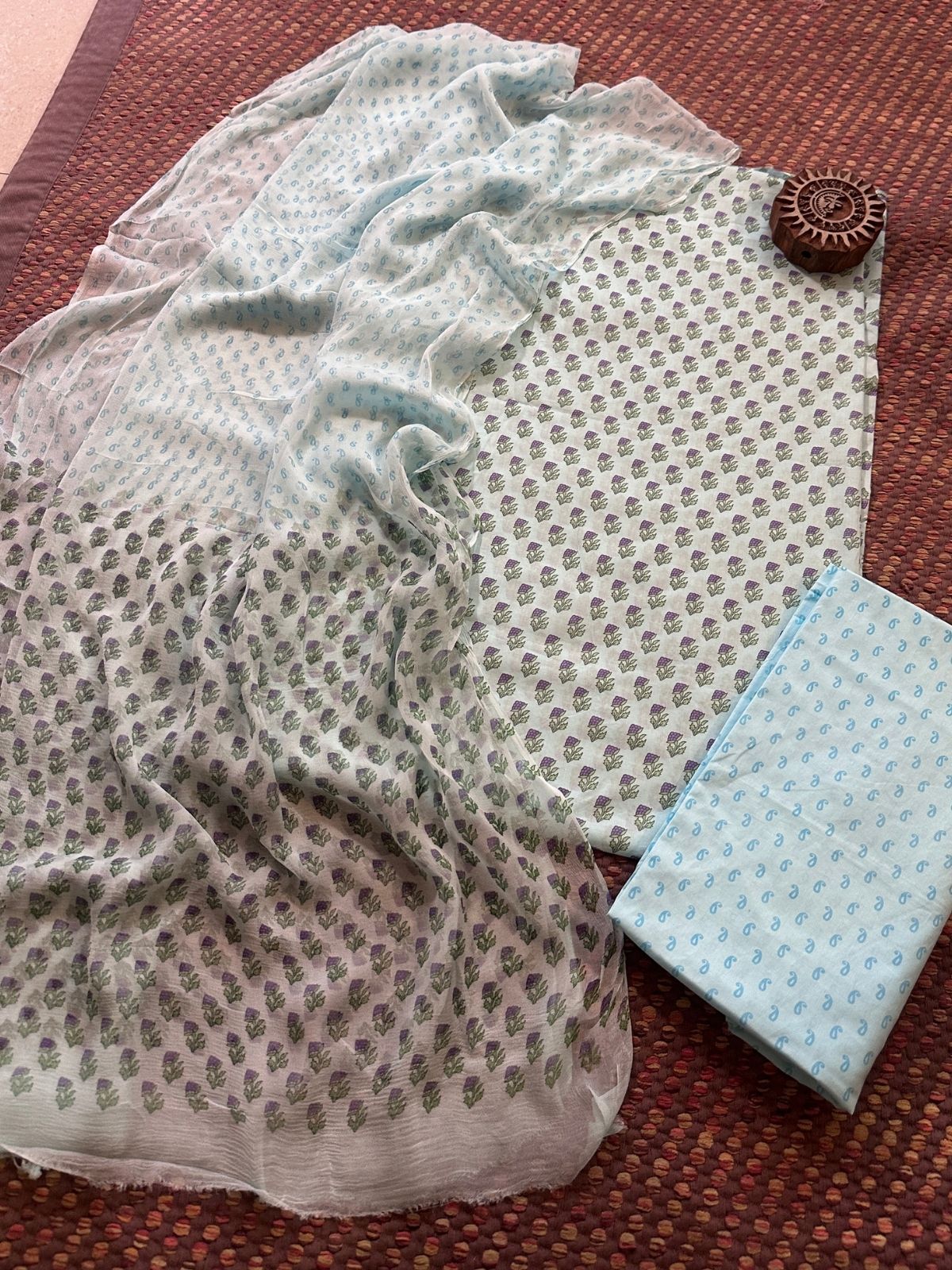 Pure Cotton Unstitched Set with Chiffon Dupatta