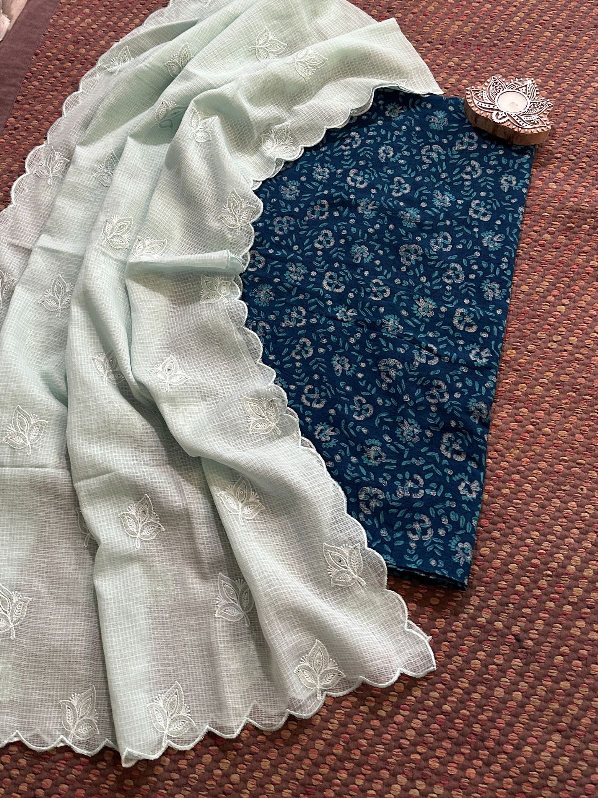 Pure Cotton Handblock Fabric with Embroidered Dupatta