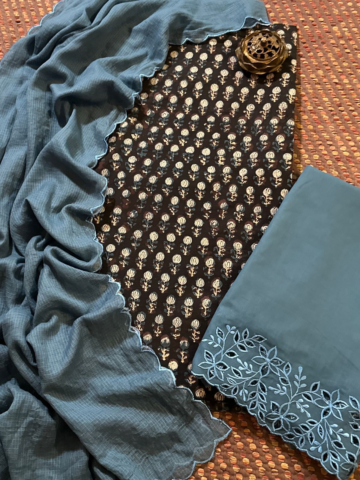 Pure Cotton Fabric in vegetable dyes withCutwork Bottom & Kota Dupatta