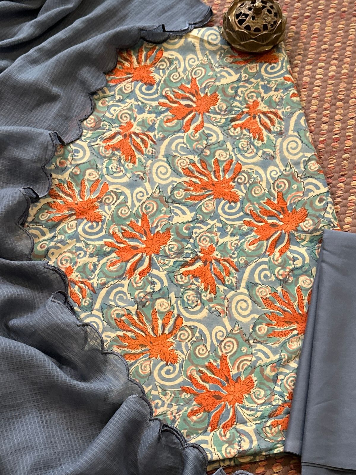 Pure Cotton Malmal handblocked Fabric Set with Kota Dupatta