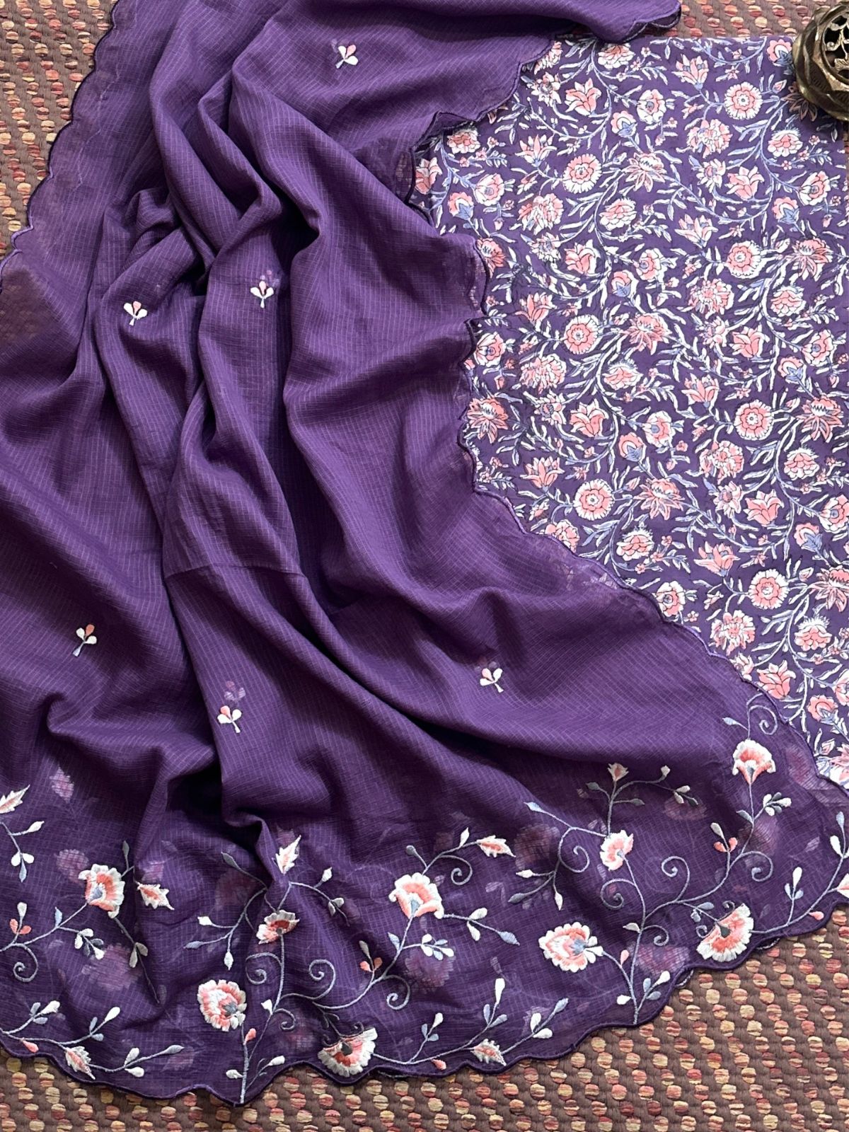 Pure Cotton Handblock Fabric with Embroidered Dupatta