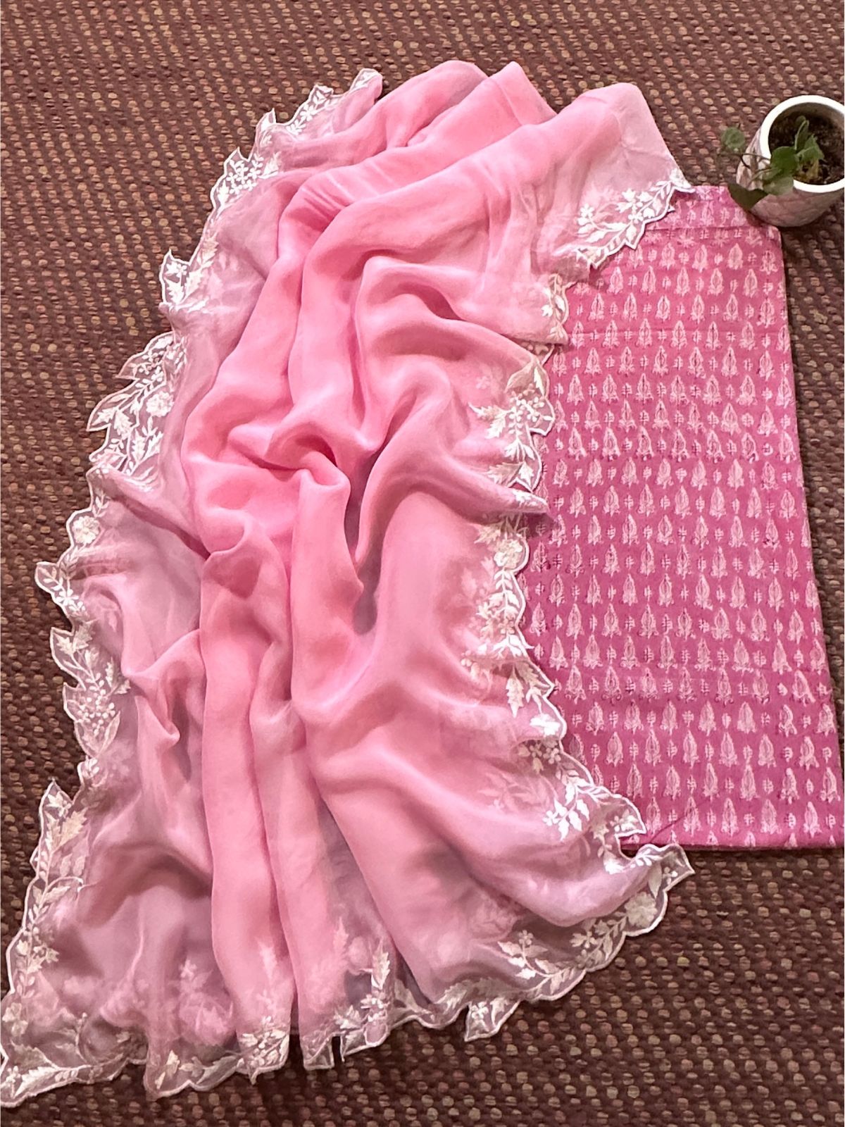 Pure Cotton Handblock Fabric with Embroidered Dupatta