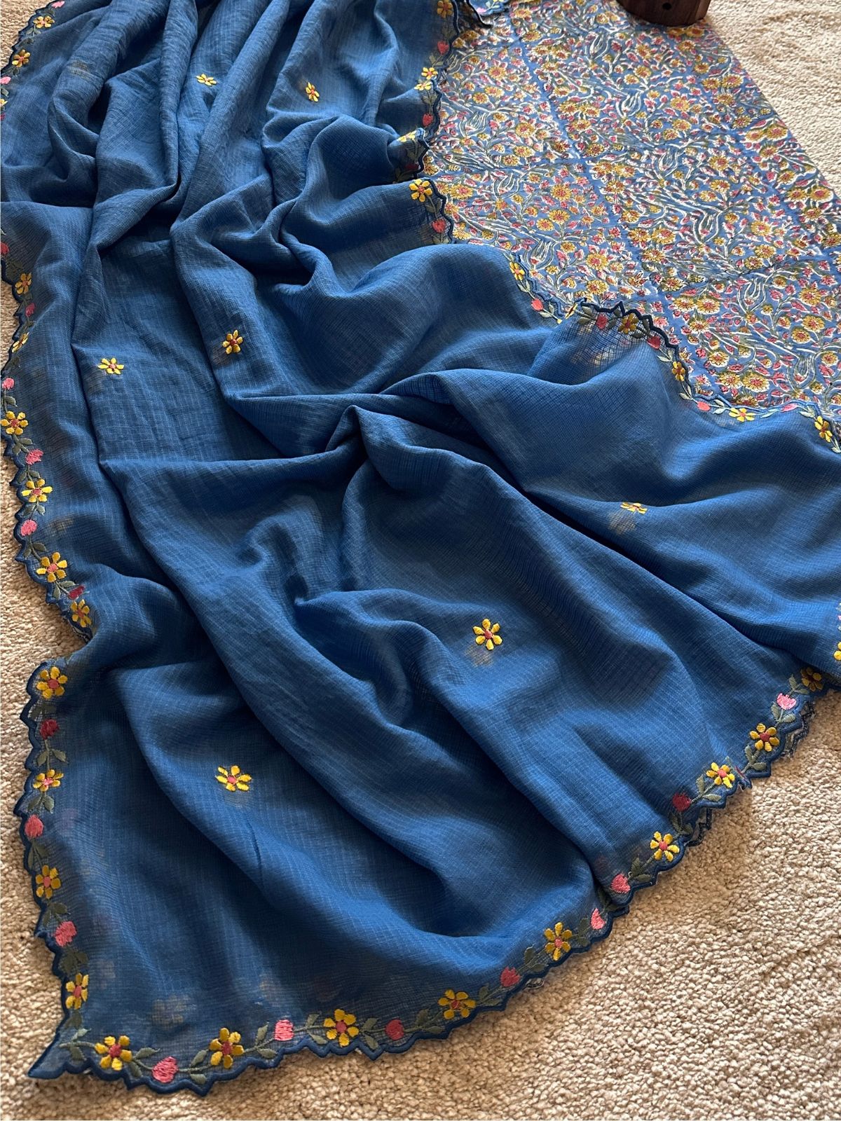 Pure Cotton Malmal Handblock Fabric with Exclusive Embroidered Dupatta