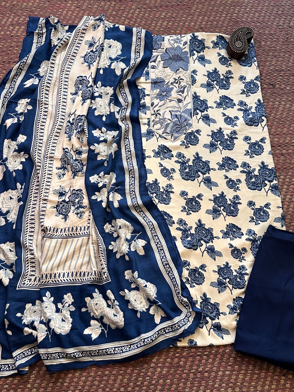 Spun Block Printed Unstitched Set