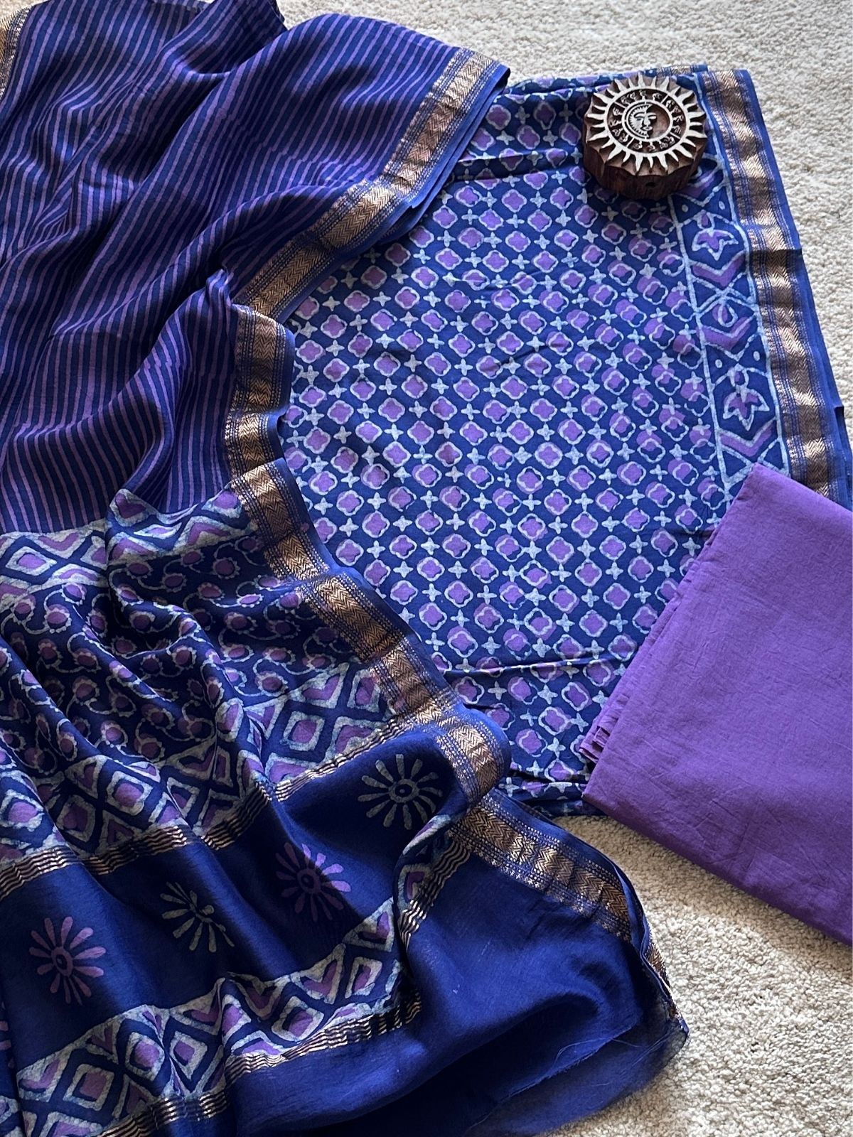 Purple Song - Maheshwari Silk Unstitched Set