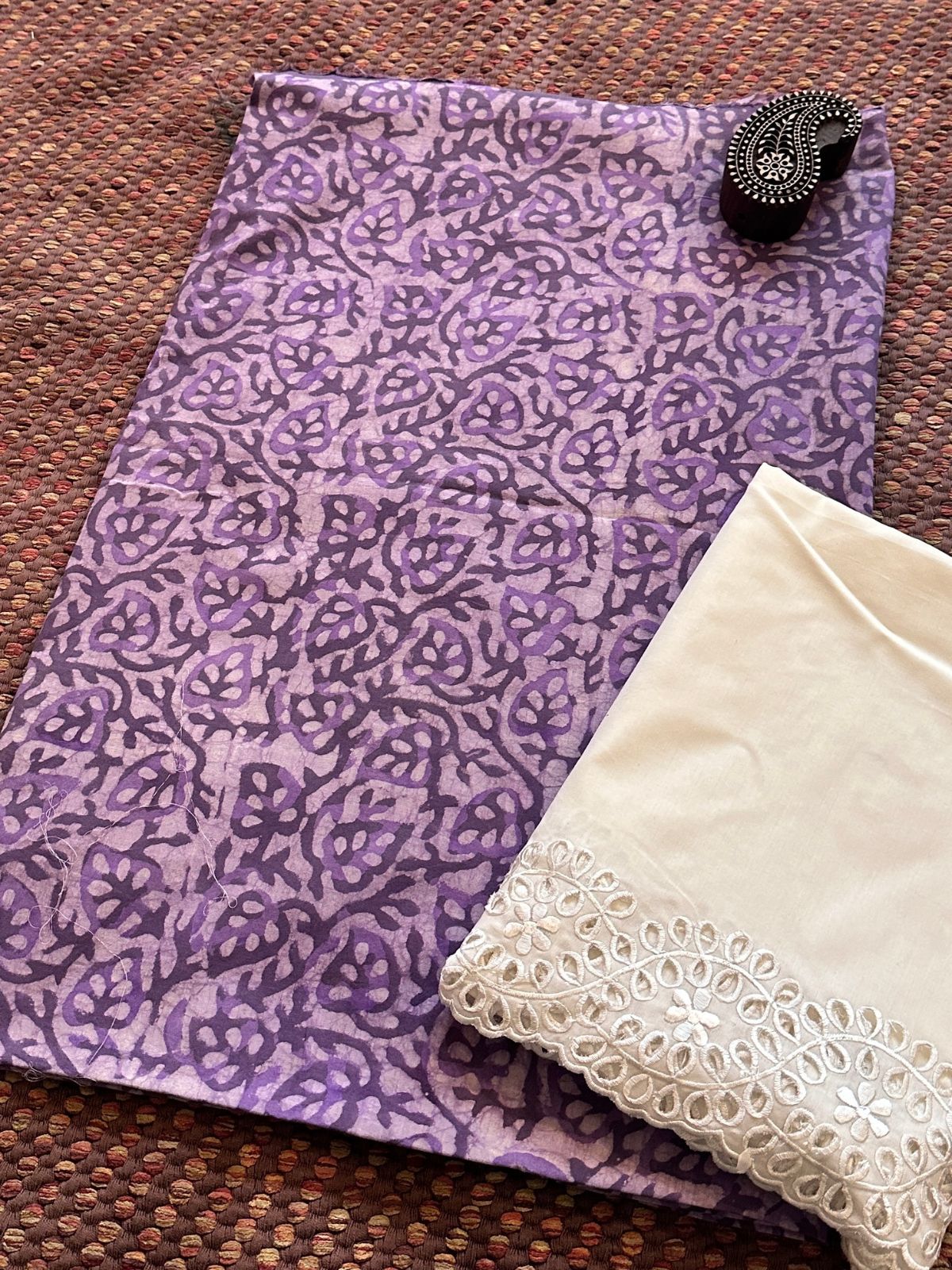 Pure cotton Hand-blocked fabric with  Cutwork Bottom