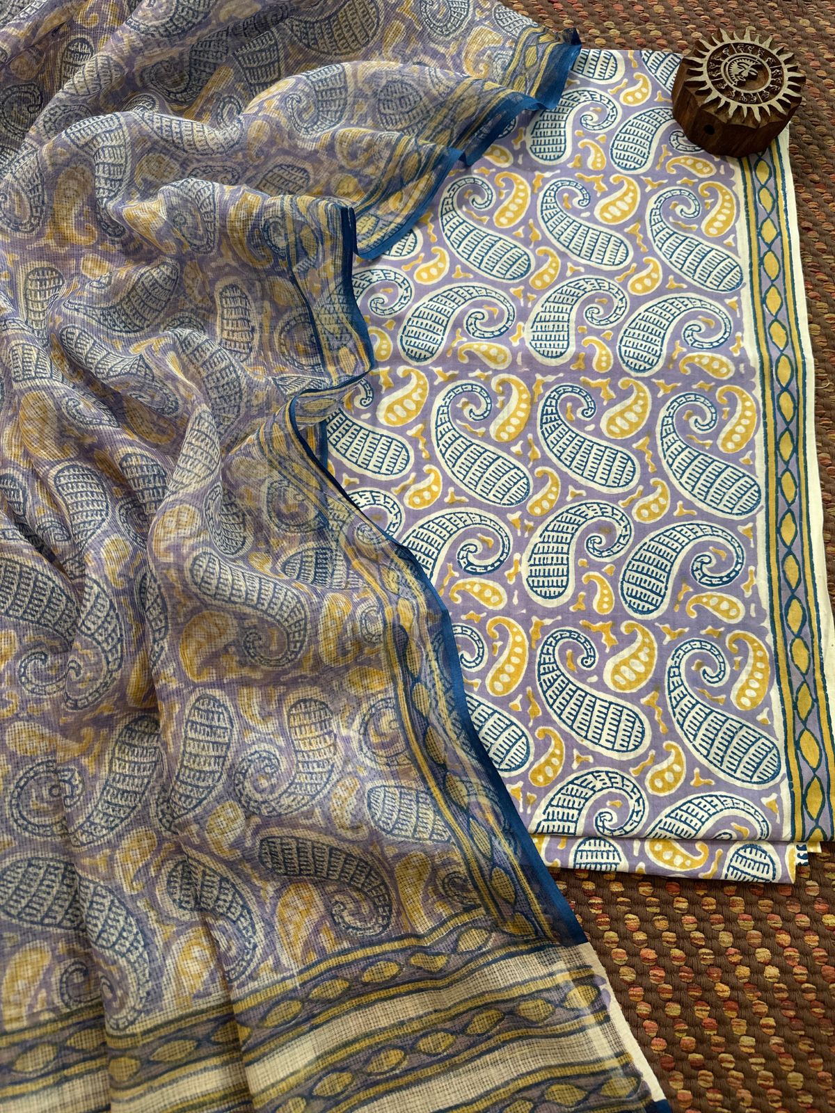 Pure Cotton Unstitched Set with Kota Dupatta