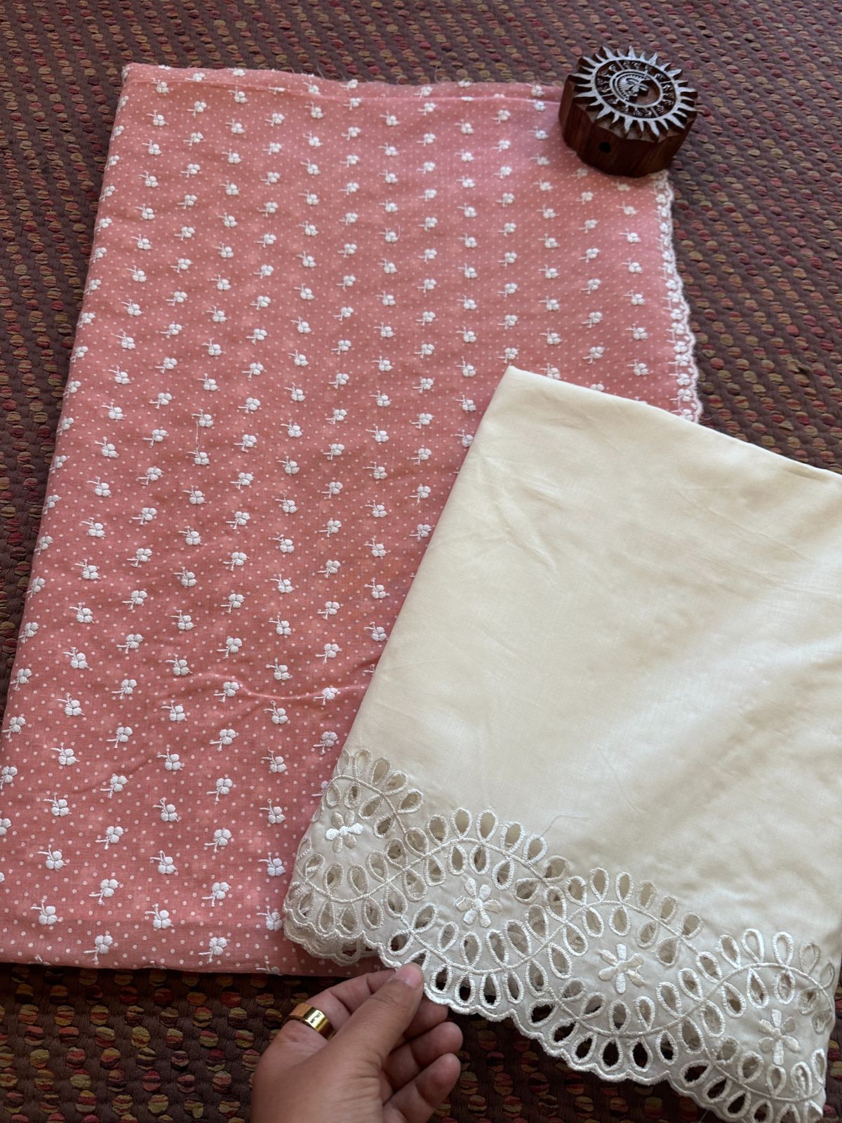 Pure Cotton fabric with Cutwork Bottom Unstitched Set