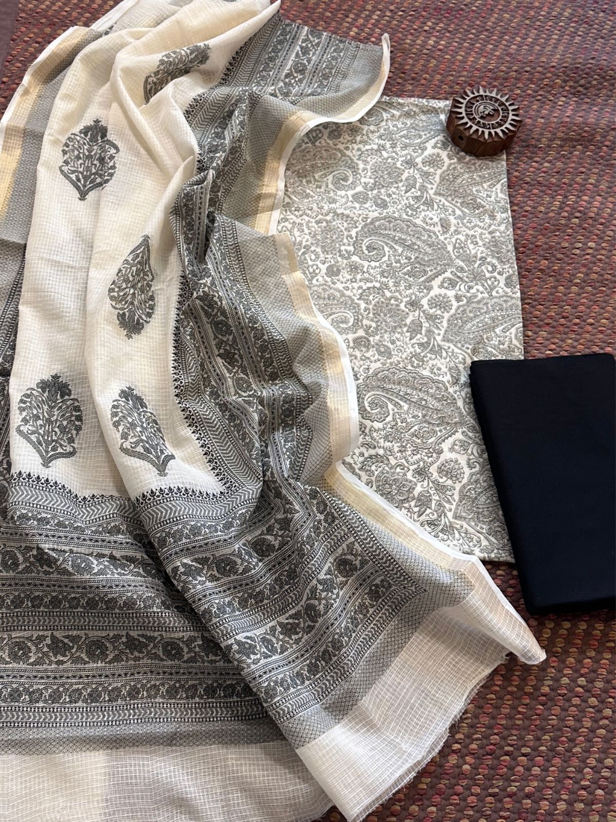 Pure Cotton Unstitched Set with Kota Dupatta