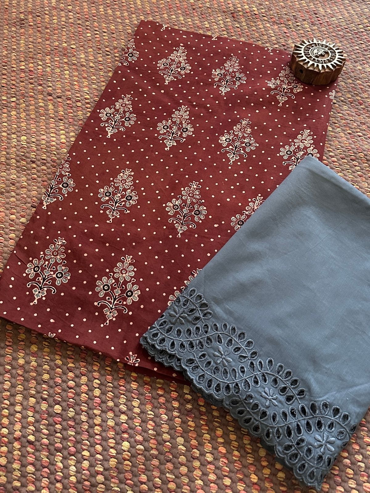 Ajrak Cotton Malmal Unstitched Set
