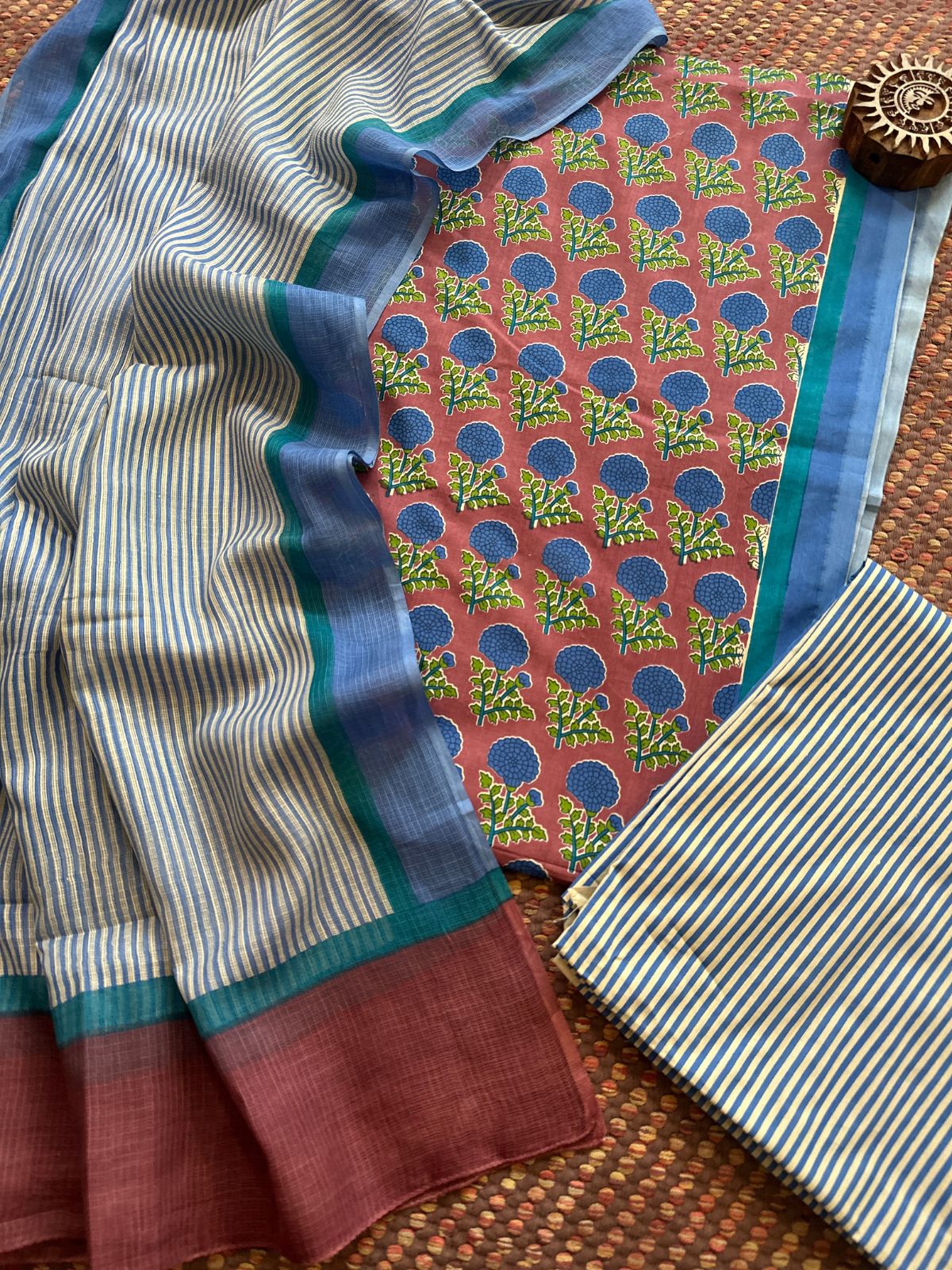 Pure Cotton Unstitched Set with Kota Dupatta