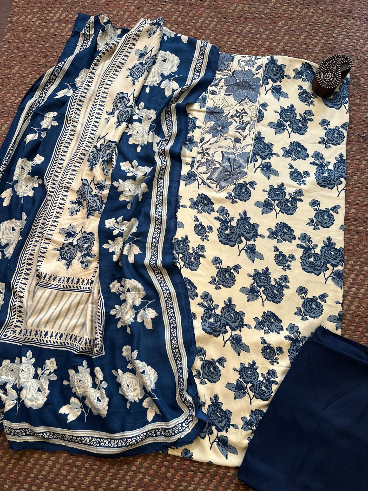 Spun Block Printed Unstitched Set