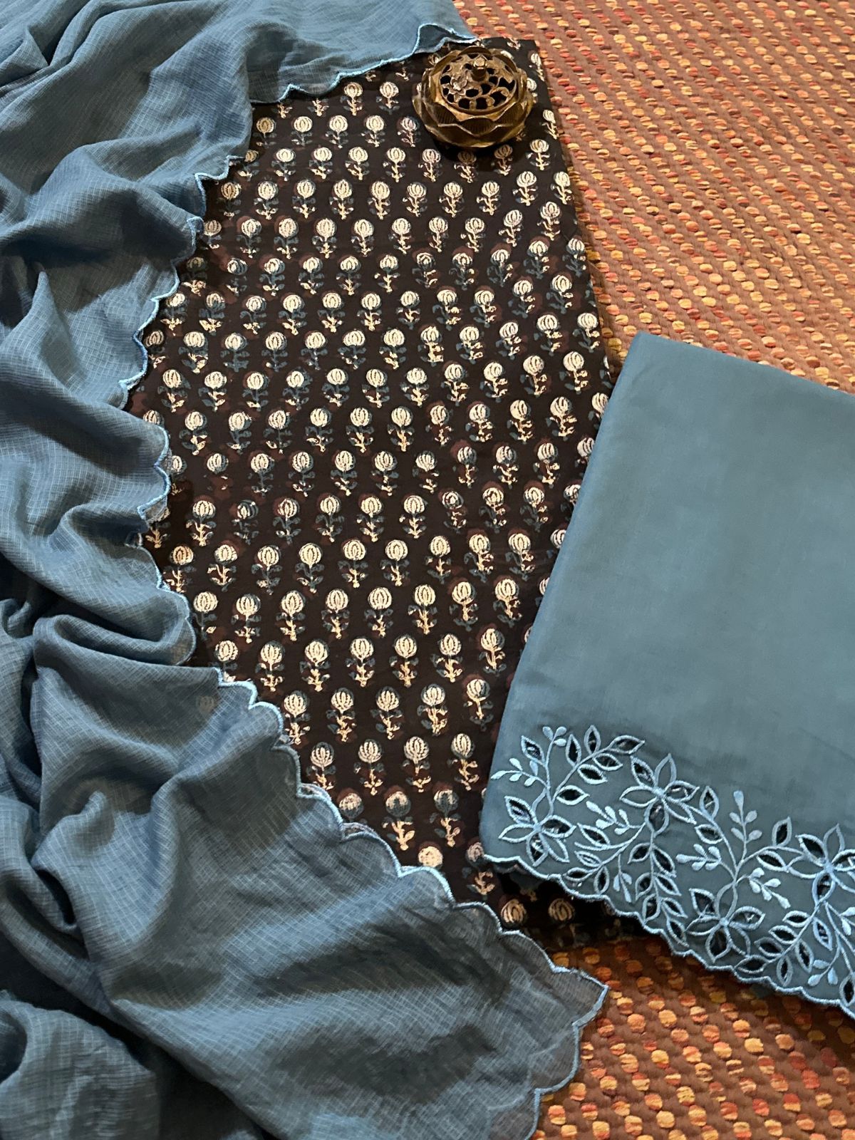 Pure Cotton Fabric in vegetable dyes withCutwork Bottom & Kota Dupatta