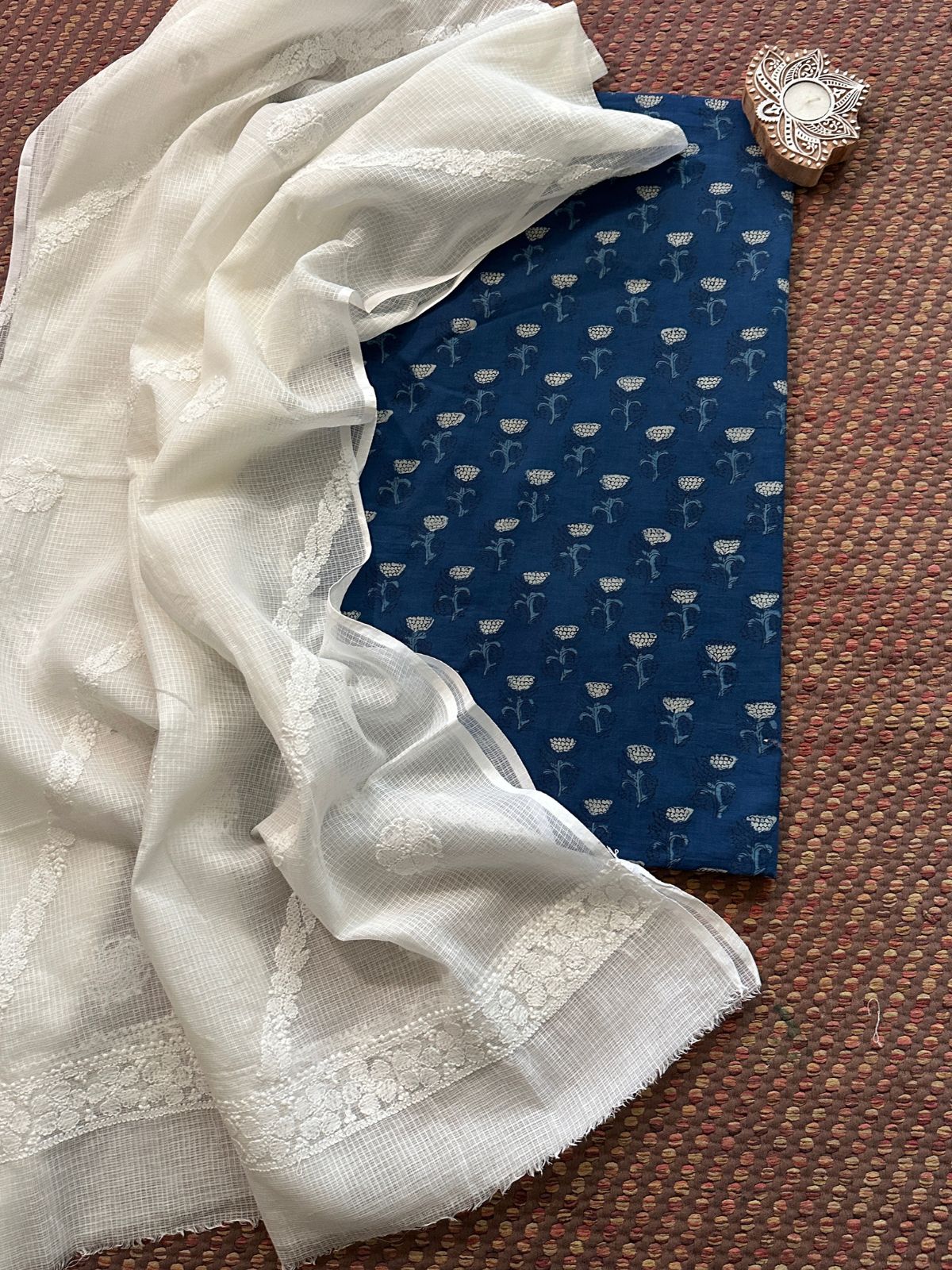 Cotton Indigo fabric with Chikankari Dupatta